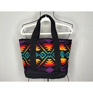 Pendleton 18" Tote Bag Wool Bright Canvas Straps All Over Pattern Aztec Pockets